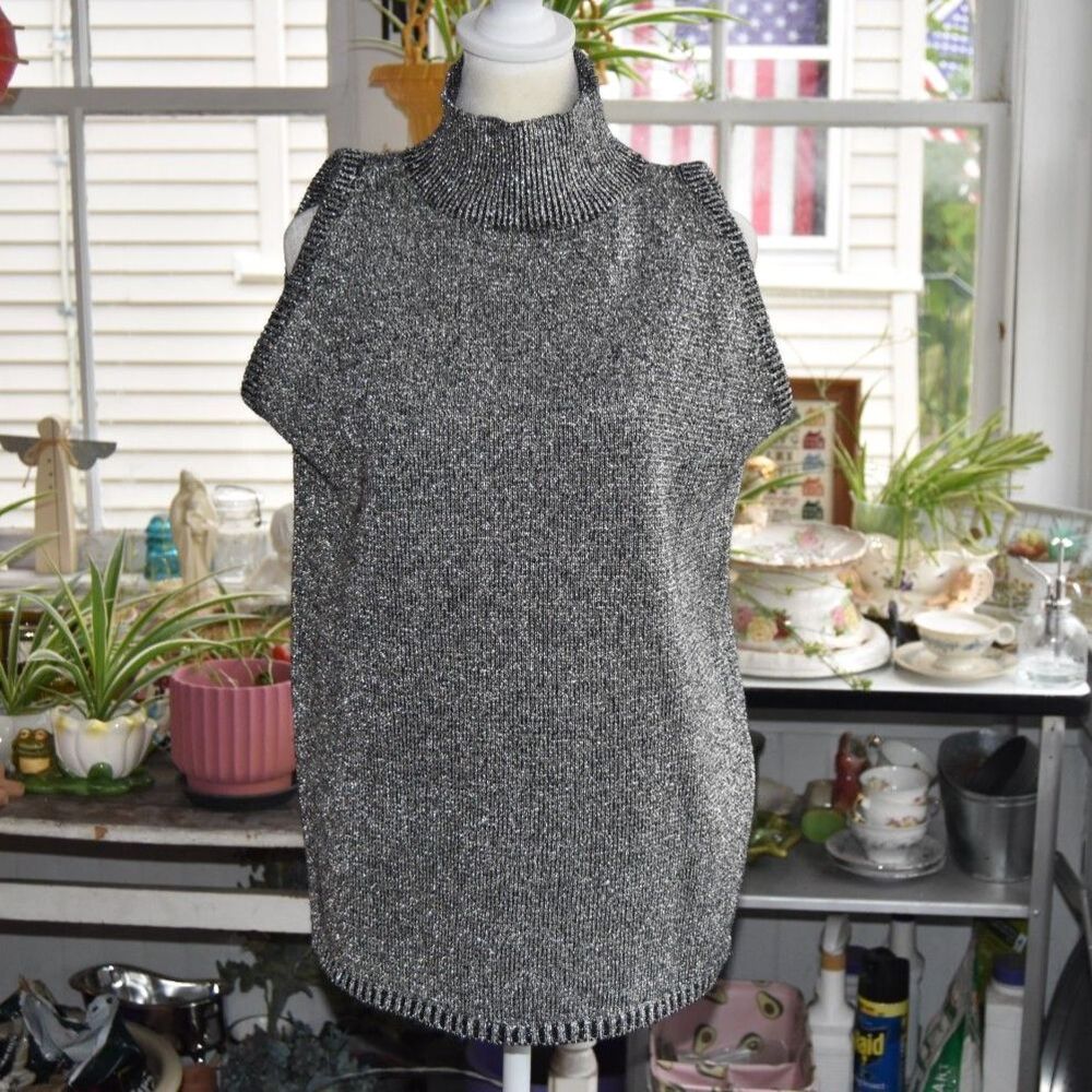 Vintage 70s The Glory Gloria Furman Silver Metallic Disco Sweater Tunic Medium
